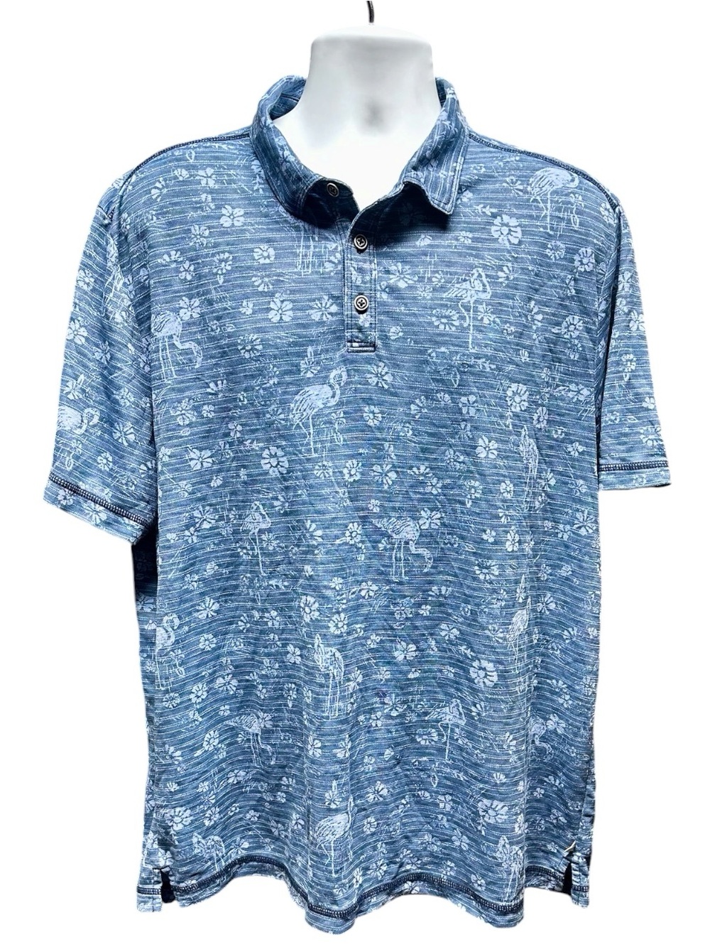 Tommy Bahama Navy Blue Flamingo & Floral Short-Sleeve Polo